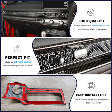 Dry Carbon Fiber Dashboard Air Vent Outlet Frame Cover Kit for 11th Gen Civic & Type R FL5 (RHD Only) | Premium Real Carbon Interior Trim