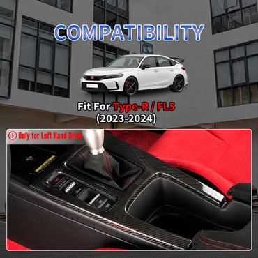 Dry Carbon Fiber Center Console Gear Shift Panel Cover for 11th Gen Civic & Type R FL5 (LHD) | Real 3K Carbon Fiber Interior Trim Upgrade
