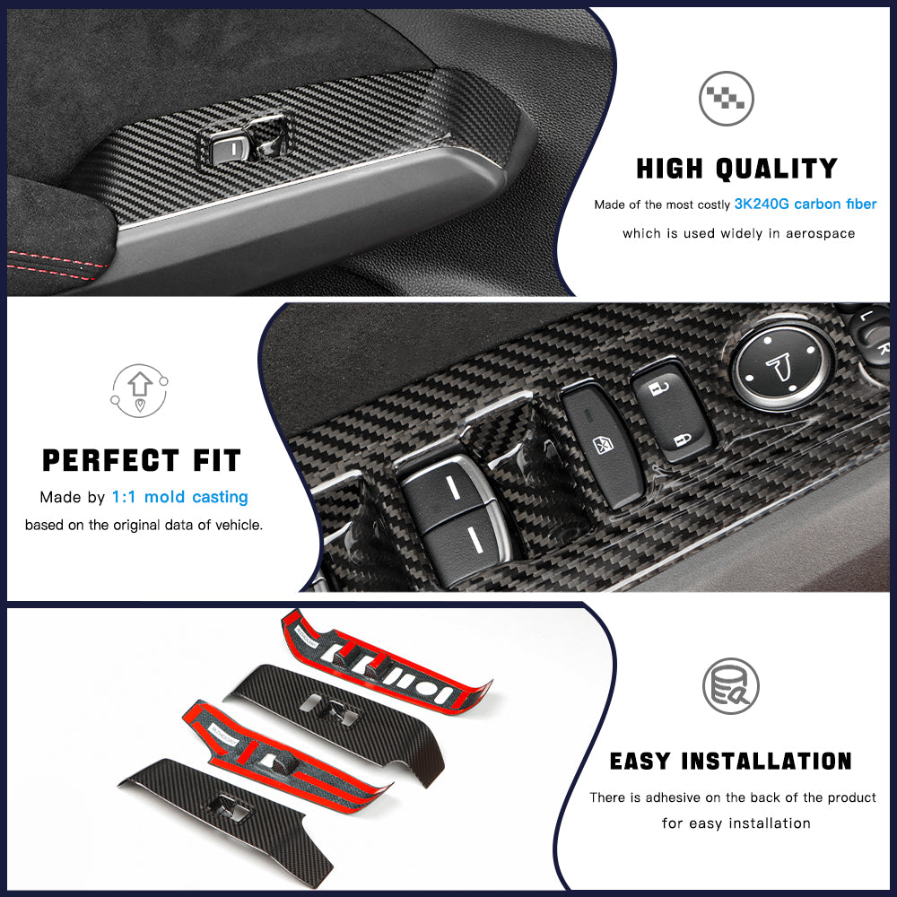 CREATE CARBON Dry Carbon Fiber Window Switch Panel Covers 4-Piece Set for Honda Civic FL / Civic Type R FL5