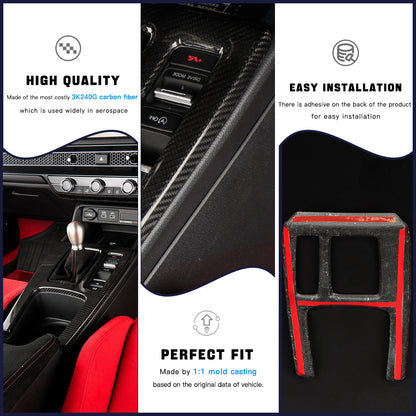 CREATE CARBON Dry Carbon Fiber Center Console Gear Shift Panel Cover for Honda Civic FL & Civic Type R FL5 RHD