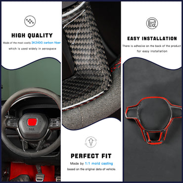 Dry Carbon Fiber Steering Wheel Trim Cover for 11th Gen Civic & Type R FL5 | Real 3K Carbon Fiber Interior Accent