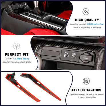Dry Carbon Fiber Center Console Side Trim Covers (3-Piece Set) for 11th Gen Civic & Type R FL5 | Ultra-Thin Genuine Carbon Fiber Interior Upgrade