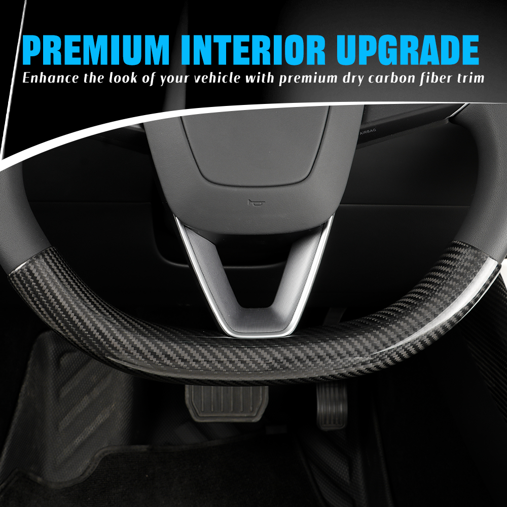 2pcs Dry Carbon Fiber Steering Wheel Cover for Tesla Model 3 Highland & Model Y
