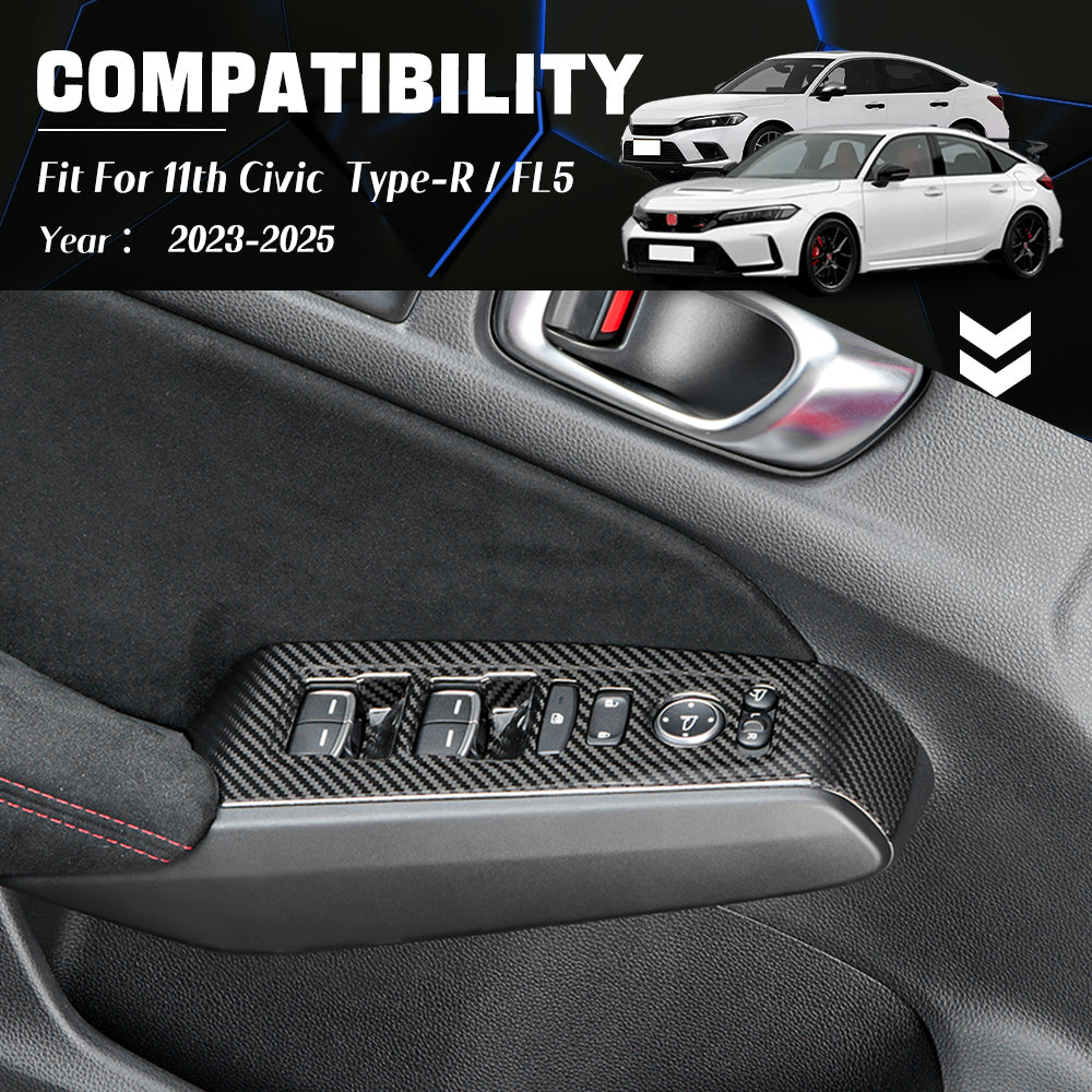 CREATE CARBON Dry Carbon Fiber Window Switch Panel Covers 4-Piece Set for Honda Civic FL / Civic Type R FL5