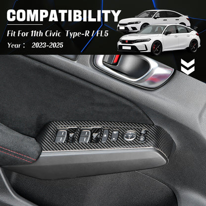 CREATE CARBON Dry Carbon Fiber Window Switch Panel Covers 4-Piece Set for Honda Civic FL / Civic Type R FL5