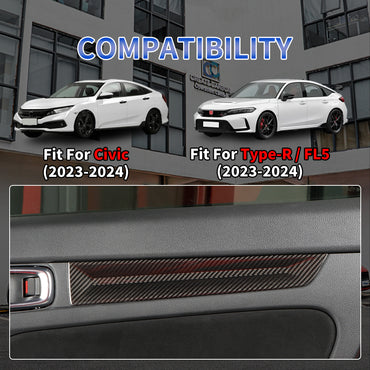 Dry Carbon Fiber Interior Door Panel Cover Trims for 11th Gen Civic & Type R FL5 | Real 3K Carbon Fiber Door Armrest Accent Kit