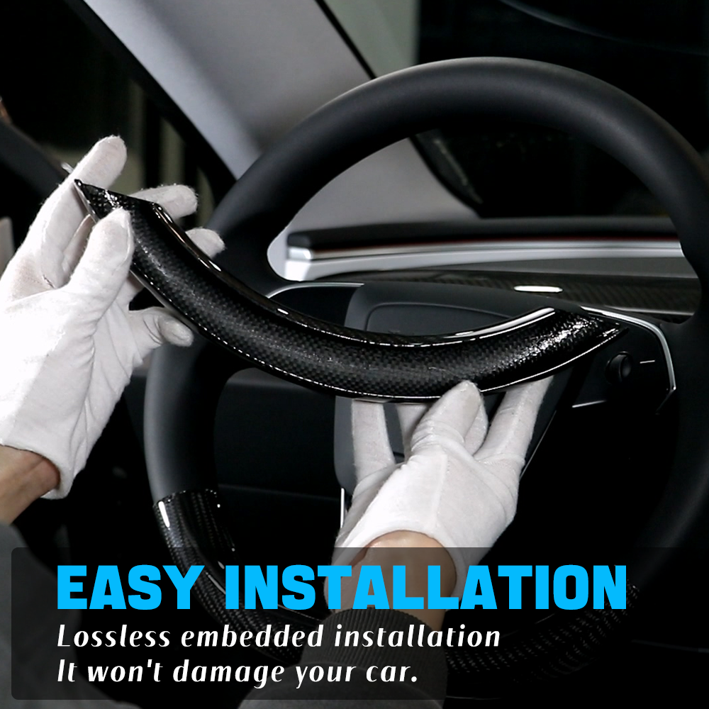 2pcs Dry Carbon Fiber Steering Wheel Cover for Tesla Model 3 Highland & Model Y