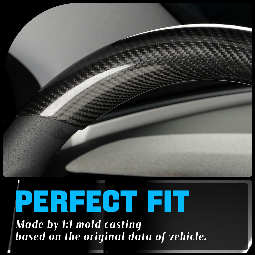 2pcs Dry Carbon Fiber Steering Wheel Cover for Tesla Model 3 Highland & Model Y