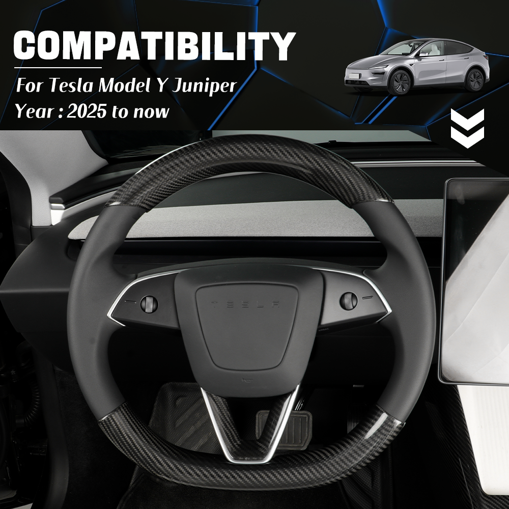 2pcs Dry Carbon Fiber Steering Wheel Cover for Tesla Model 3 Highland & Model Y