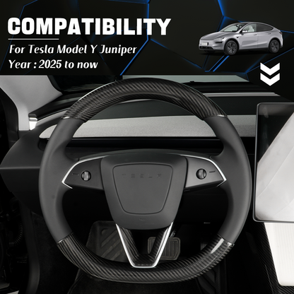 2pcs Dry Carbon Fiber Steering Wheel Cover for Tesla Model 3 Highland & Model Y