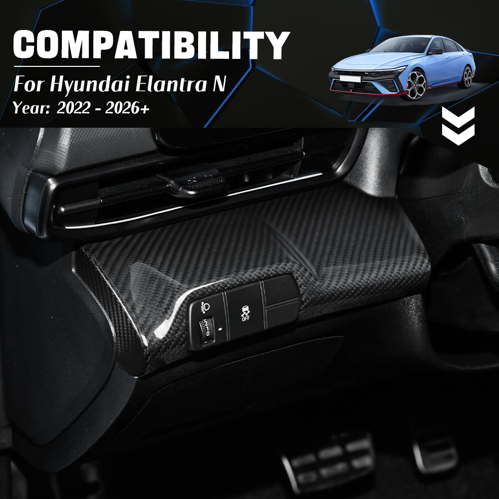 Real Dry Carbon Fiber Headlight Switch Panel Cover for Hyundai Elantra N 2022+ Interior Trim (LHD
