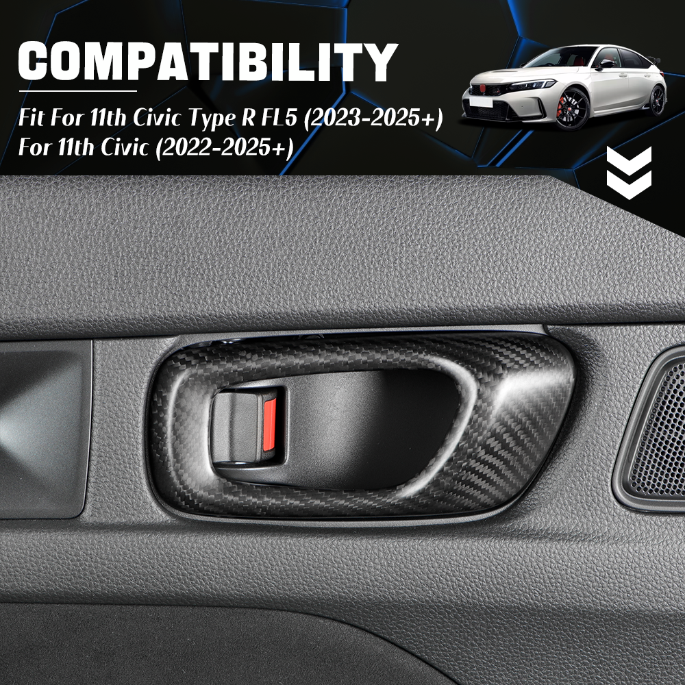 4pcs Dry Carbon Fiber Inner Door Handle Cover For Honda Civic Typer FL5 2023+