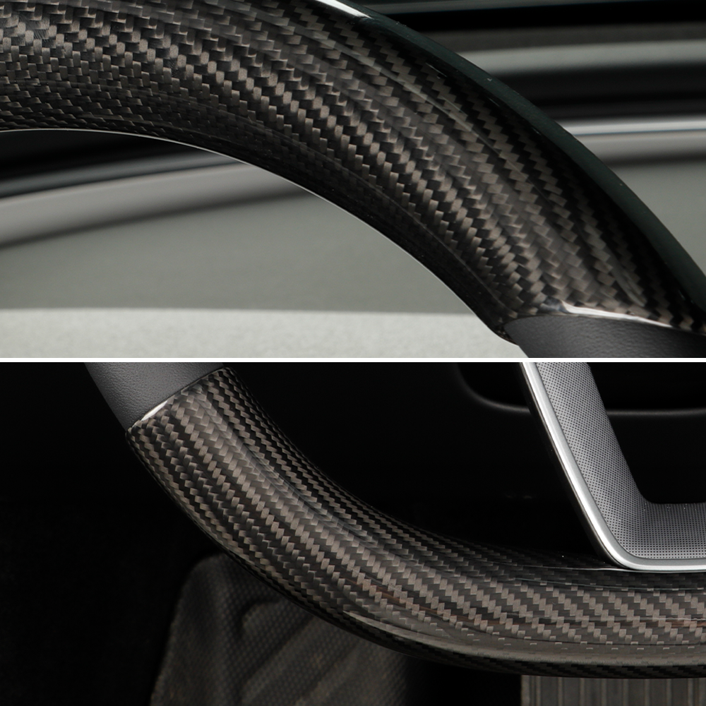 2pcs Dry Carbon Fiber Steering Wheel Cover for Tesla Model 3 Highland & Model Y
