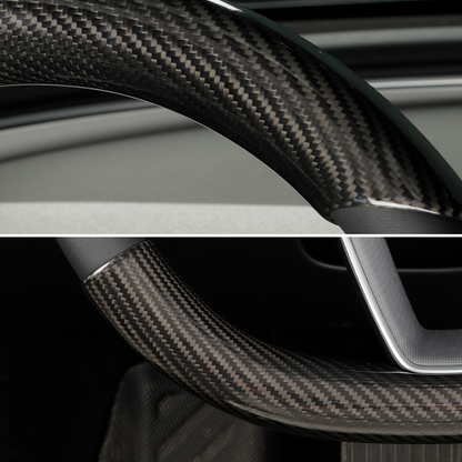 2pcs Dry Carbon Fiber Steering Wheel Cover for Tesla Model 3 Highland & Model Y
