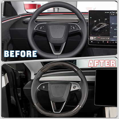 2pcs Dry Carbon Fiber Steering Wheel Cover for Tesla Model 3 Highland & Model Y