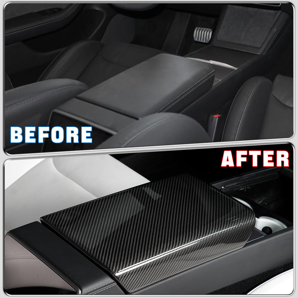 Carbon Fiber Center Console Armrest Cover for Tesla Model 3 (2024+) & Model Y (2025+) | Highland & Juniper