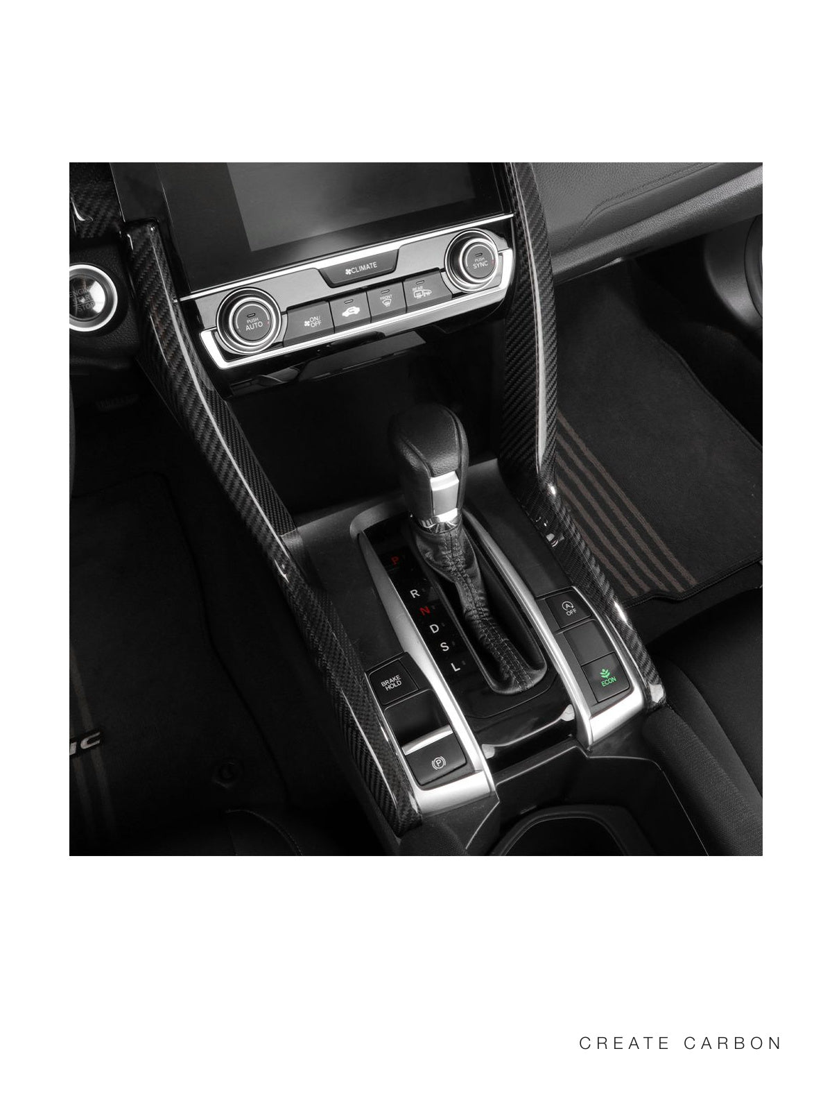 CREATECARBON dry carbon fiber center console side covers for 2017–2021 Honda Civic Type R FK8 – detail view 2