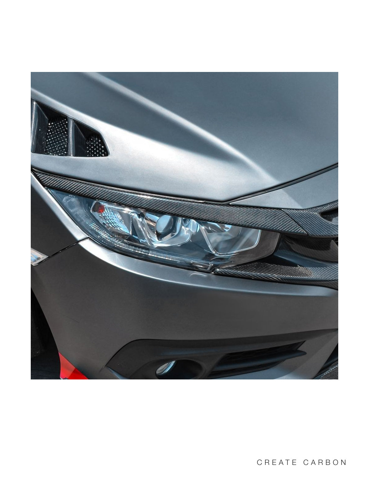 CREATECARBON dry carbon fiber front grille and eyebrow covers for 2017–2021 Honda Civic Type R FK8 – detail view 2