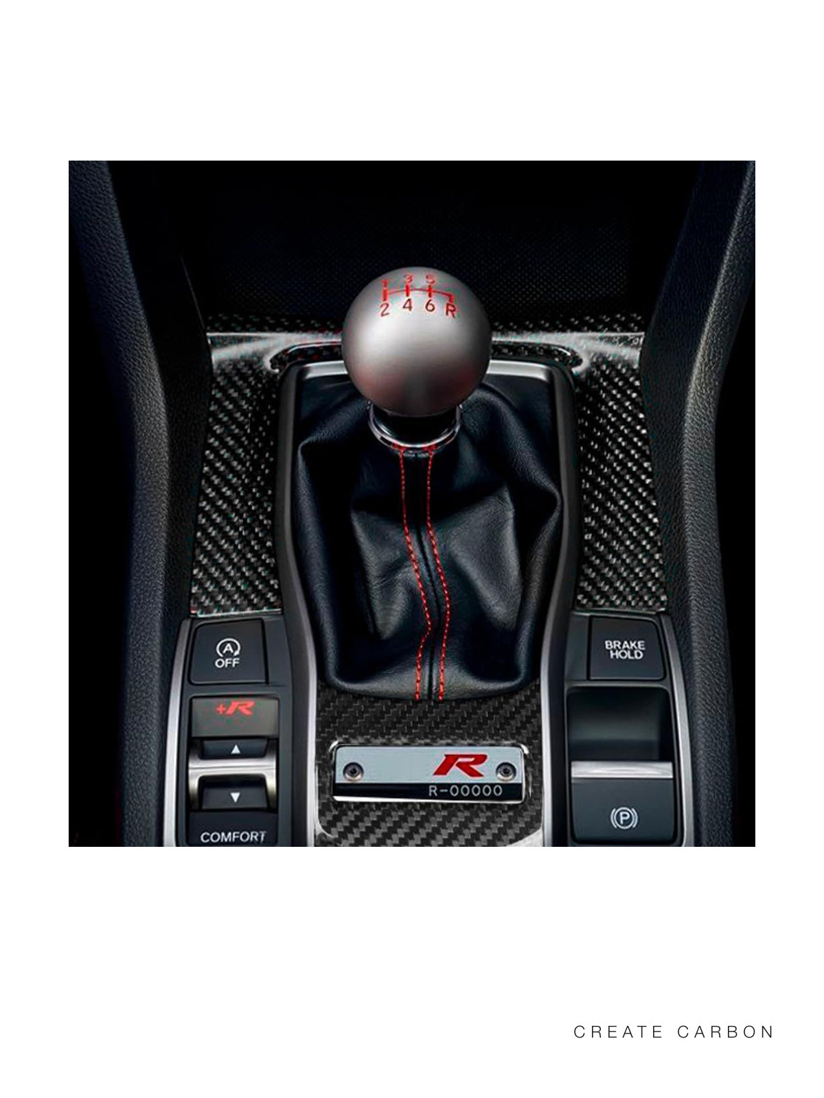 CREATECARBON gloss dry carbon fiber gear shift panel trim for 2017–2021 Honda Civic Type R FK8 – detail view 2