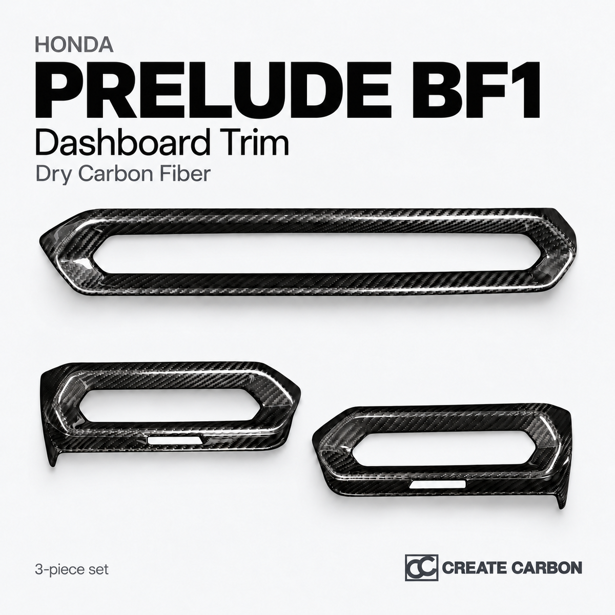Honda Prelude BF1 dry carbon fiber dashboard trim covers 3-piece set — CREATE CARBON