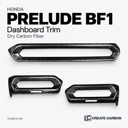 Honda Prelude BF1 dry carbon fiber dashboard trim covers 3-piece set — CREATE CARBON