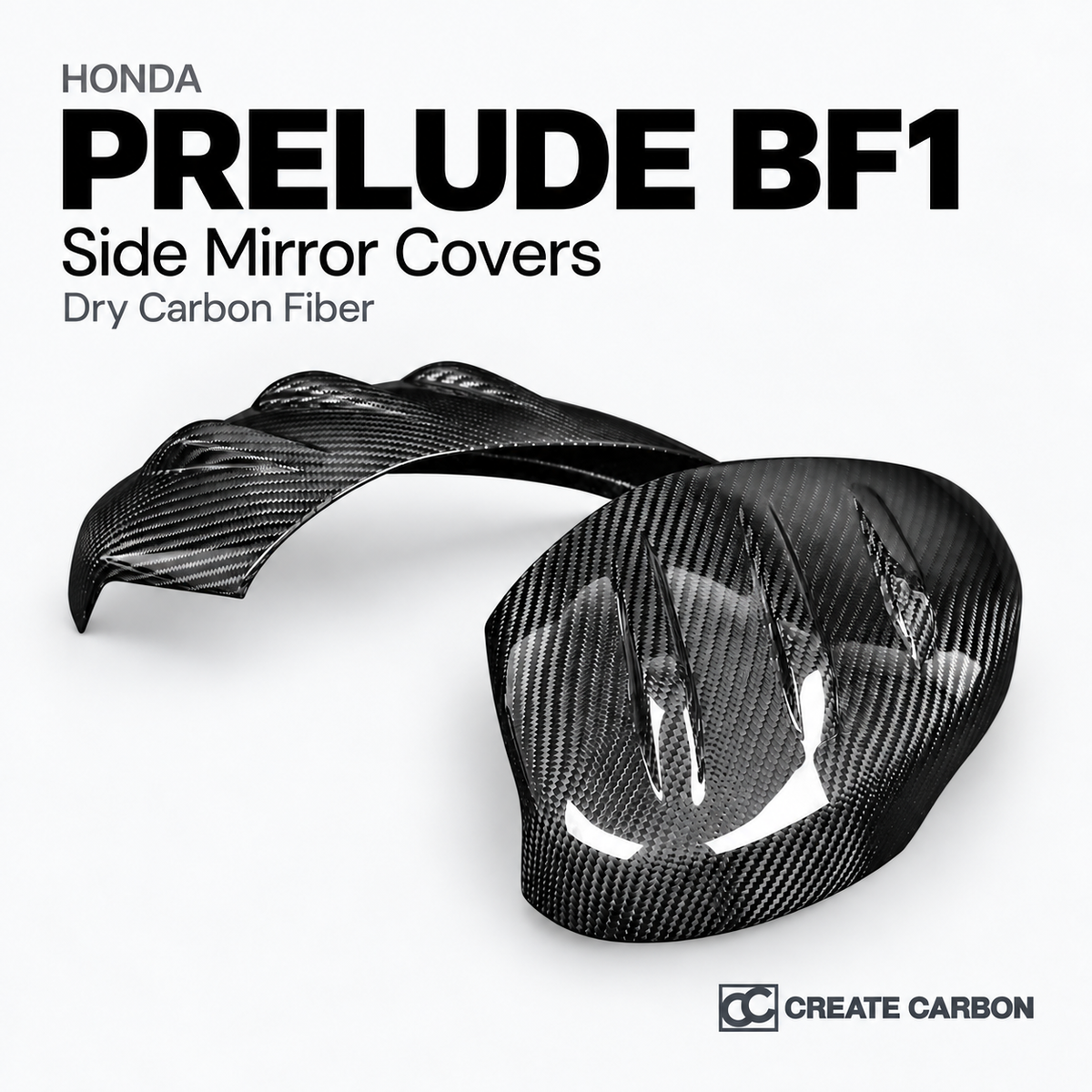 Honda Prelude BF1 Side Mirror Covers — Dry Carbon Fiber — CREATE CARBON